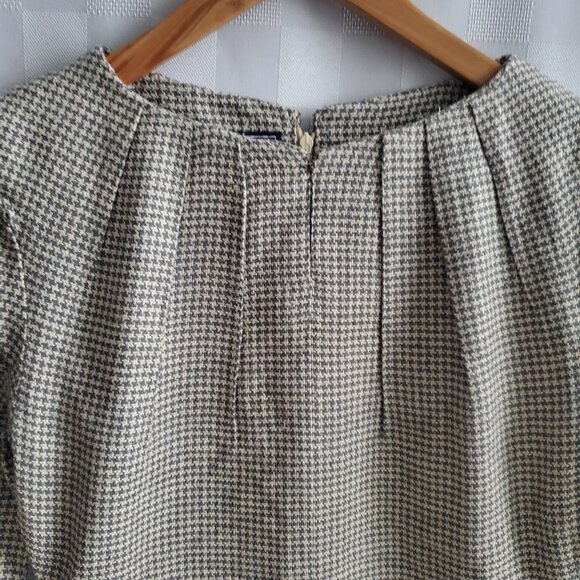 JOHNNIE-O Fitted Short Silk Dress Long Sleeve Houndstooth Preppy Light Academia - Picture 3 of 10